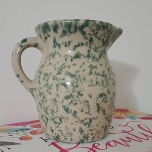 Robinson-Ransbottom Speckled Green and Cream Ceramic Pitcher